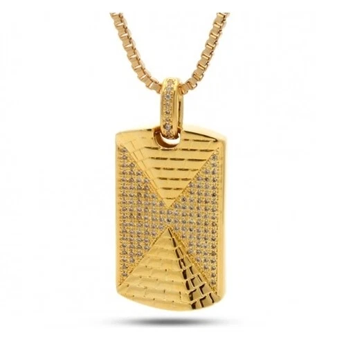 King Ice Double Pyramid Dog Tag 14k Gold
