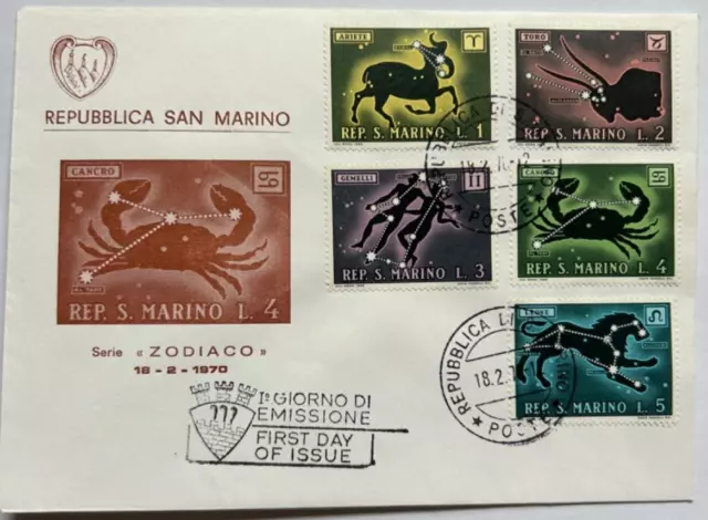 Briefmarken Ersttagsbrief Repubblica San Marino Serie Zodiaco 1970