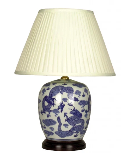 Orientalische chinesische blau weiß runde Drache Keramik Porzellan Tischlampe