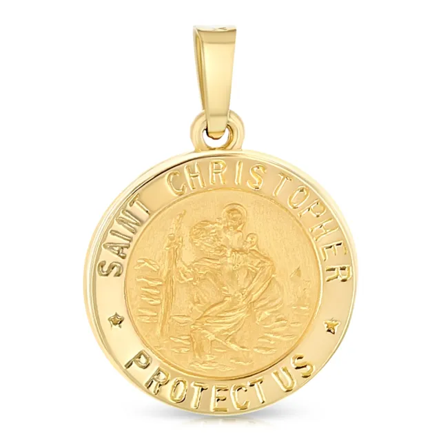 14K Yellow Gold Religious St. Christopher Miraculous Medal Pendant for Chain