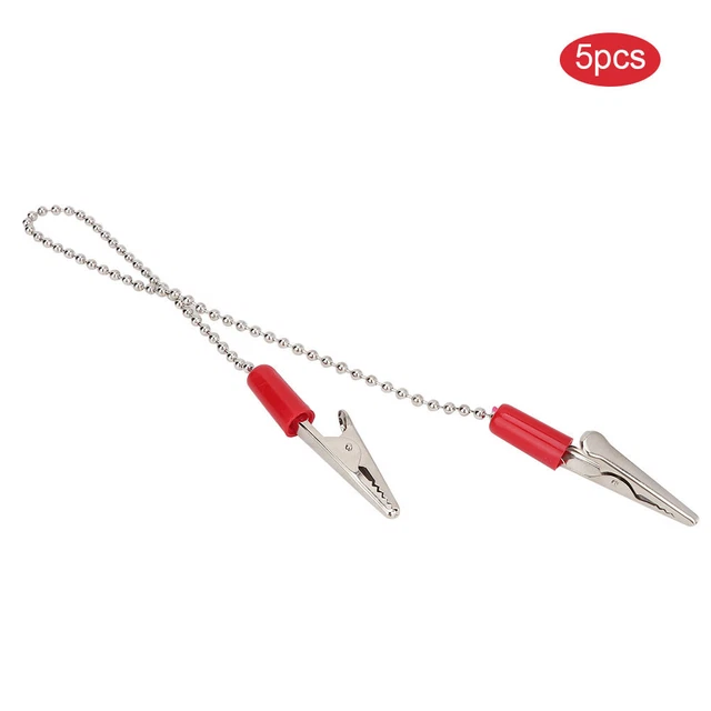 (Red)5x Dental Bib Clip Napkin Holder With Flexible Steel Ball Chain JFF