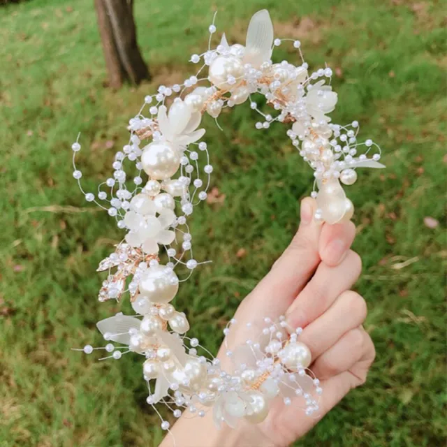 Wedding Bridal Pearl Flower Hair Band Tiara Headband Crystal Headpiece Jewelry
