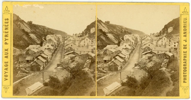 STEREO France, Pyrenees, Central street of village in the mountains to be identified, circa