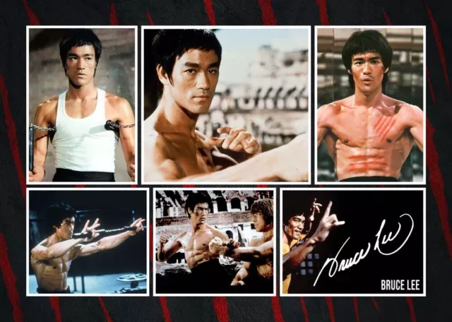 Bruce Lee Signed Pre-Print A4 Montage PHOTO Poster Gift Print Enter The Dragon