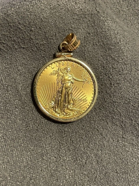 3ct American Eagle set in 14k Yellow Gold Plated Screw Top Coin Pendant