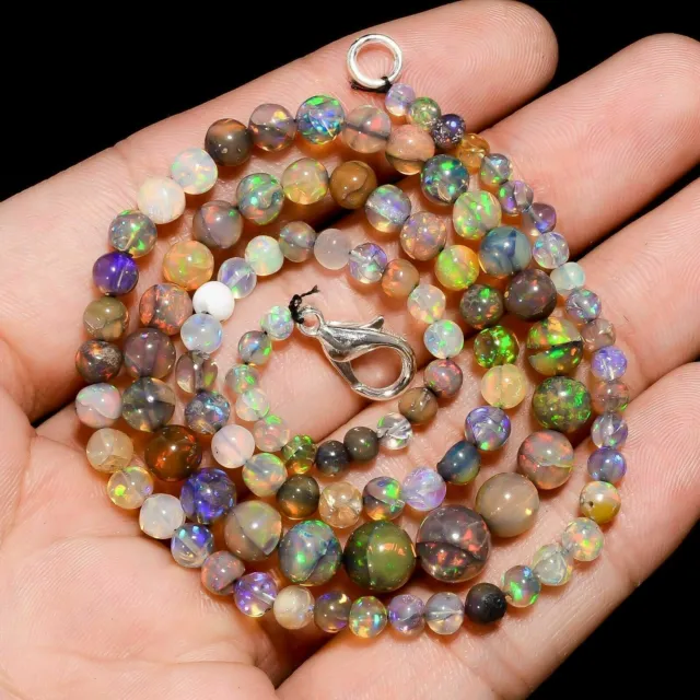 49 Cts Multi Ethiopian Opal Gemstone Round Smooth Beads Necklace 17''