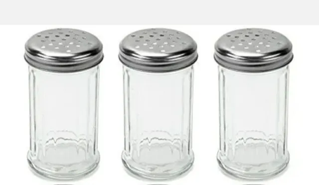 Set of 3 - 12 Oz. Cheese Shaker Seasoning Dispenser, Glass, Perforated Steel Lid