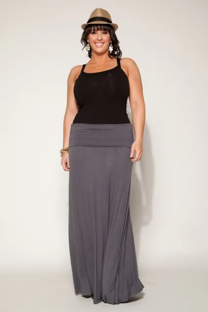 Women Plus Size Maxi Skirt Fold Over Waistband - Made in USA