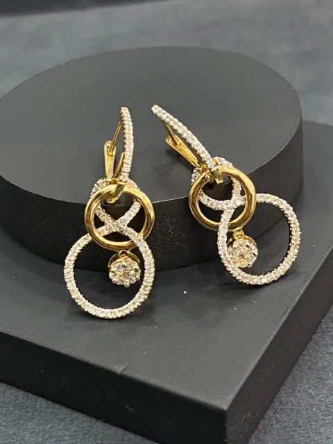 0,92 Cts Rond Brillante Couper Naturel Diamants Dangle Boucles d'oreilles 18K Or