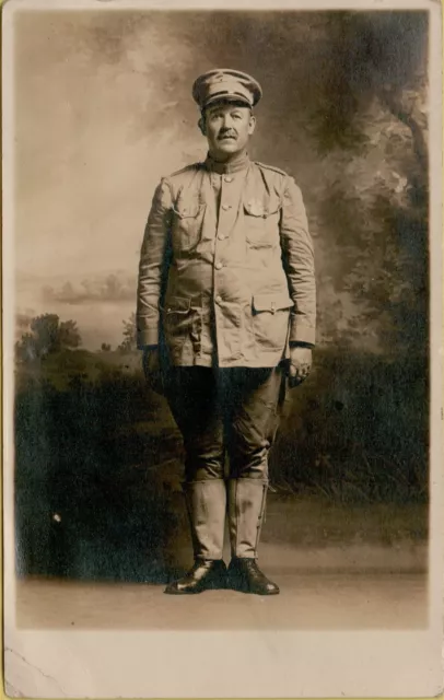 Man in his World War I WWI Military Uniform RPPC Real Photo Postcard C12