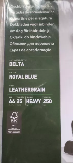 25 Fellowes A4 Delta Binding Covers Heavyweight 250 gsm Royal Blue Leathergrain 2