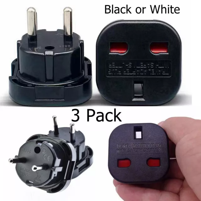 3X UK to EU European 3 Pin to 2 Pin Travel Adaptor Power Plug Converter Europe