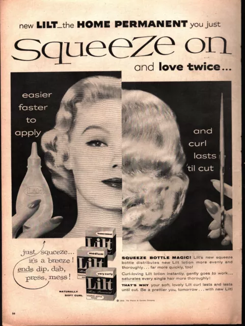 1956 Lilt Squeeze Bottle Magic Home Permanent Woman Hair Vintage Print Ad b3