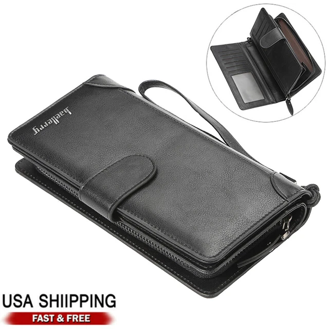 Mens Leather Wallet Long Clutch Checkbook Credit Card Holder Zip Pocket Handbag