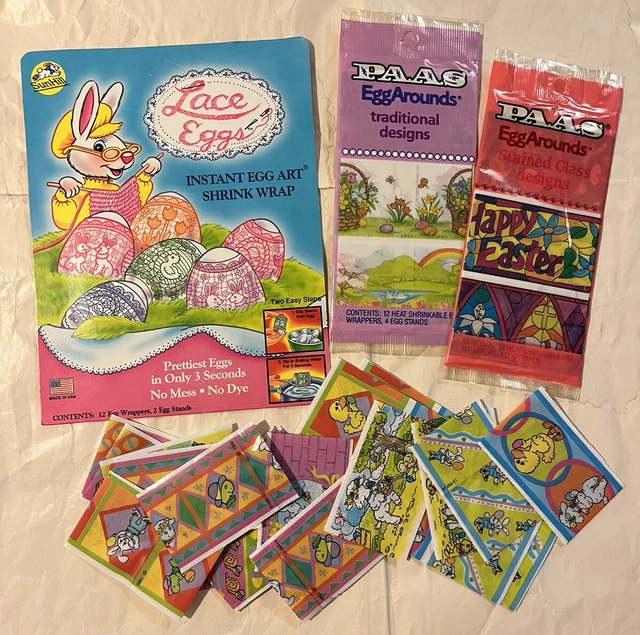 Vtg NEW NOS Lot Easter Egg Wrap Decorating Kit PAAS Stained Glass MORE