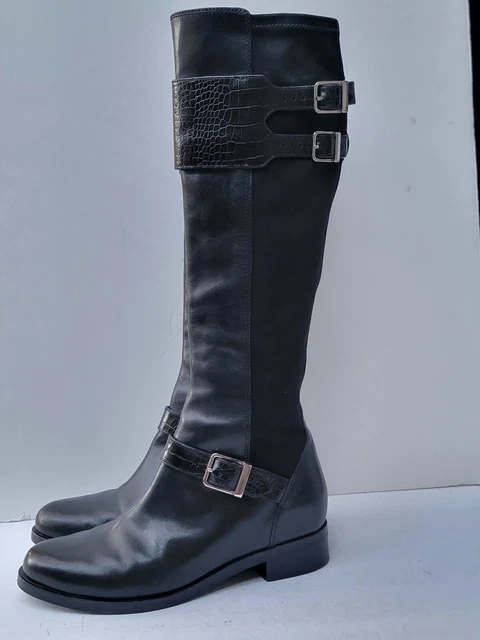 COLE HAAN BLACK Suede Knee High Boots W Buckles Size 5.5 US