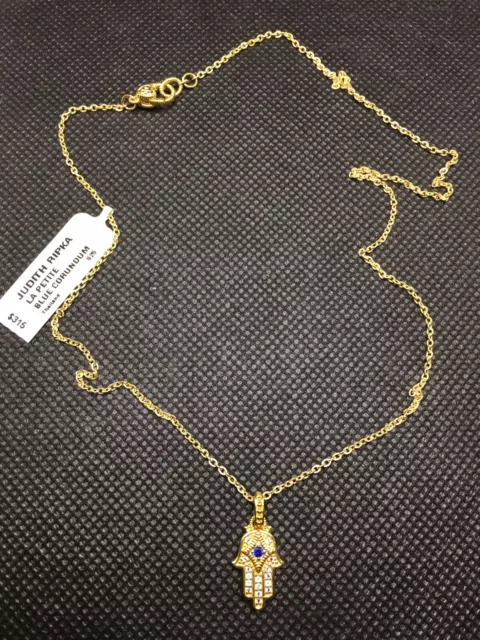 Judith Ripka 14K Goldplated Silver Topaz Blue Corundum Hamsa Pendant Necklace