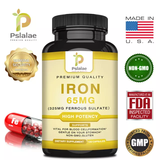 Iron Supplements 65mg - As Ferrous Sulfate, Support Red Blood Cell Production