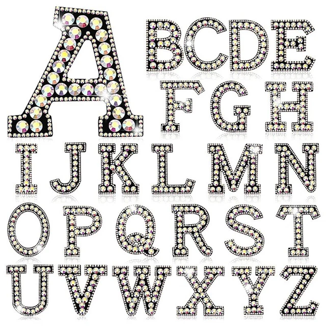 26 Stück Strass aufbügeln A-Z Bling Strass Glitzer Alphabet Applikation für D