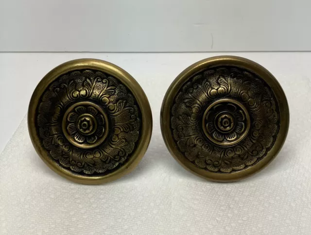 Vintage Pair Solid Brass Ornate Medallion Drape Curtain Tie Backs 3.75” Art Deco