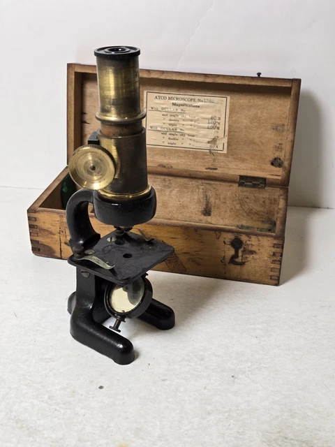 Microscope In 1900 VINTAGE EARLY 1900S Brass ATCO Microscope Model 1362 W/Original Box see ...