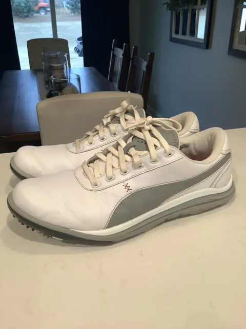 Used Puma Men's Biodrive Leather White/Black SoftSpike Golf Shoe US Size 11.5