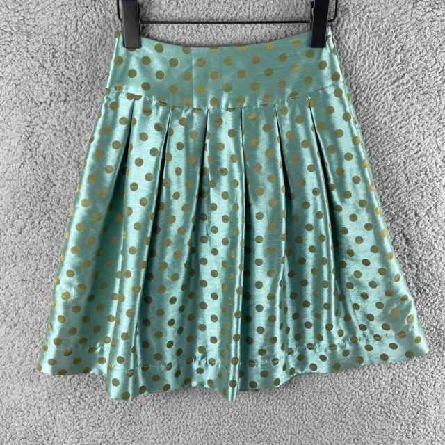 Review Womens Skirt 6 Green Polka Dot A Line Short Zip Casual Lined High Waist