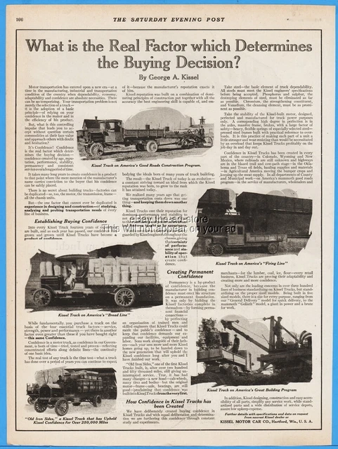1920 Kissel Motor Car Co Hartford WI Truck Road Construction America's Bread Ad