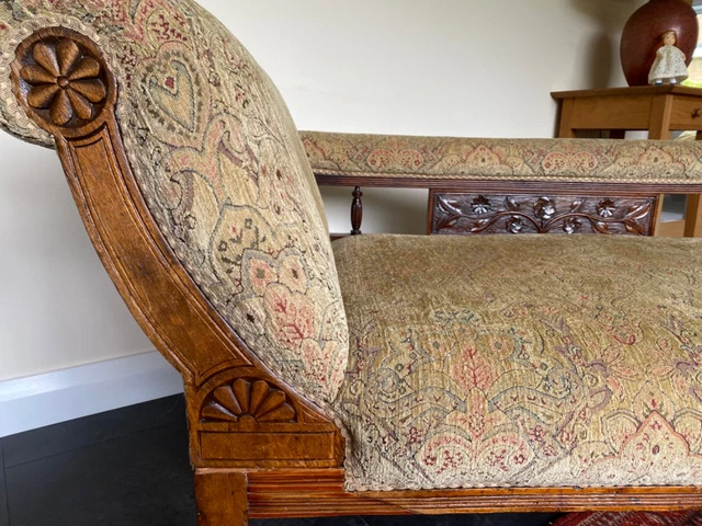 chaise longue antique, carved wood, newly professionally refurbished  2
