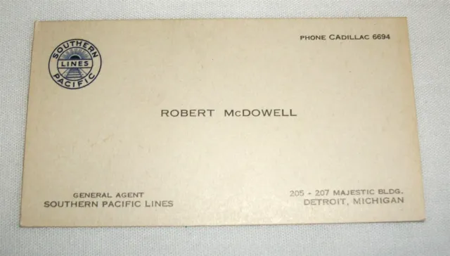 Vintage Southern Pacific Lines Robert McDowell Business Card Railroad Detroit
