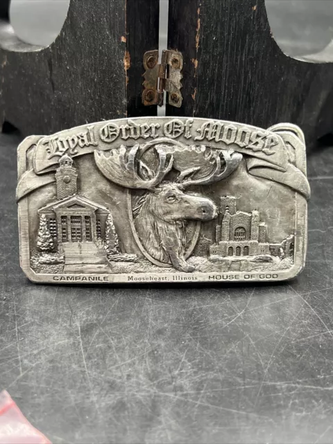 Exclusive Loyal Order Of Moose Belt Buckle Mooseheart Illinois Vtg 1983