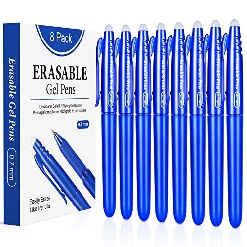 KERIFI Radierbarer Kugelschreiber Tintenroller Radierbar, 8 Blau Kugelschreiber