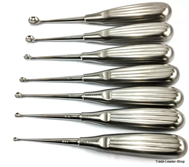 7er set Bruns Knochen Kürette scharfer Löffel Gewebe Chirurgie 17 cm NATRA