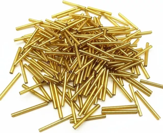 100 x Golden Czech Glass Bugle Tube Beads Long 25 mm Spacer Beading Supplies