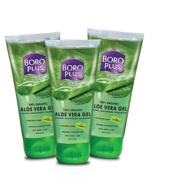 3 Pack BoroPlus Aloe Vera Gel 100% Organic Herbal For All Skin Type - 100ml each
