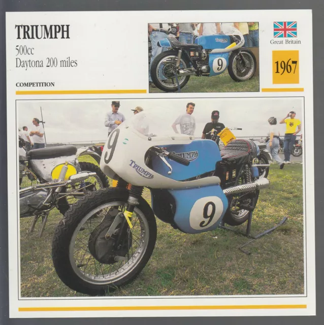 1967 Triumph 500cc Daytona 200 Miles British Racing Motorcycle Photo Spec Card