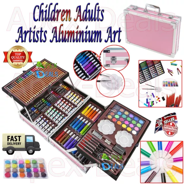 145 Piece Childrens Artist Aluminium Art Case Colouring Set Paints
