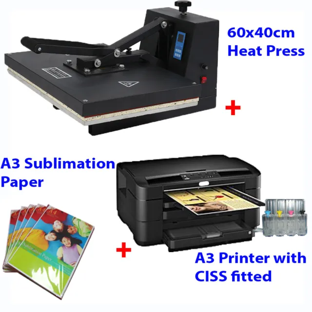 HEAT PRESS MACHINE 40x60cm + A3 Printer (with ink) + A3 Sublimation ink Paper