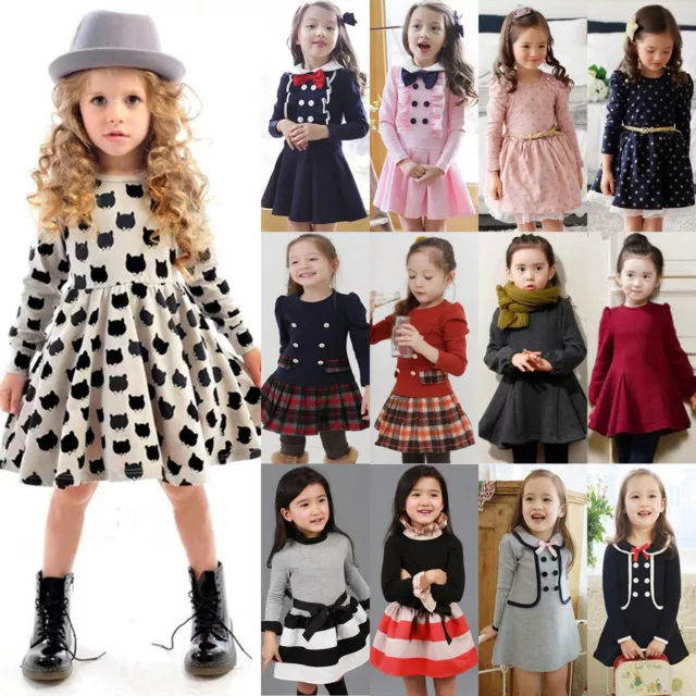 Toddler Baby Girls Kids Winter Long Sleeve Princess Dress Party Outfits Casual 4