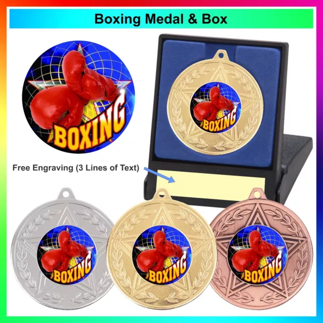 Boxing Medal in a Presentation Box + Free Engraved Plate - Free Delivery