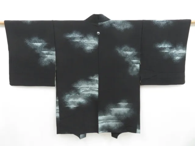 3509T11z730 Vintage Japanese Kimono Silk HAORI Cloud Black
