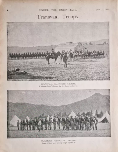 1899 Print Boer War ~ Transvaal Troops Volunteer Cavalry & Infantry Johannesburg