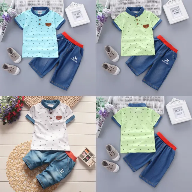 2PCS Toddler Baby Kids Boys Short-Sleeved Clothes Set T-Shirt+Shorts Outfits Set