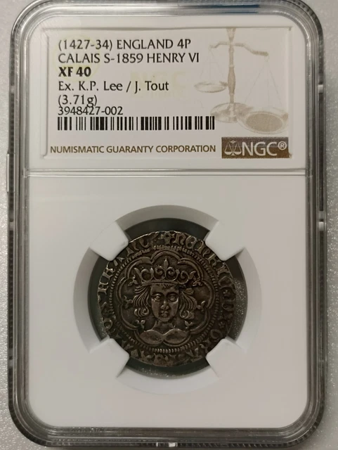 1427-34 Pedigree Ex. KP LEE/J.Tout Henry VI S1859 NGC XF 40 Groat (4P) fourpence