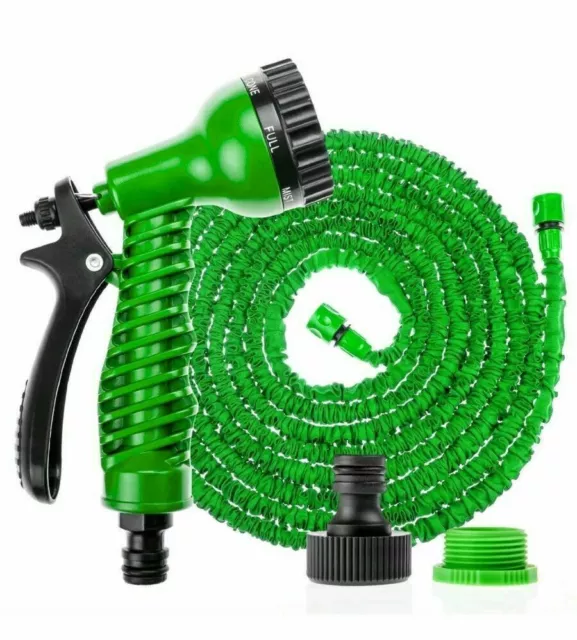 Expandable Flexible Hosepipe Garden Hose Pipe Magic Snake + Gun Green Watering