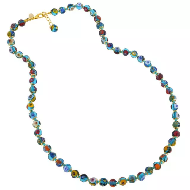 GlassOfVenice Murano Glass Mosaic Long Necklace - Transparent Blue