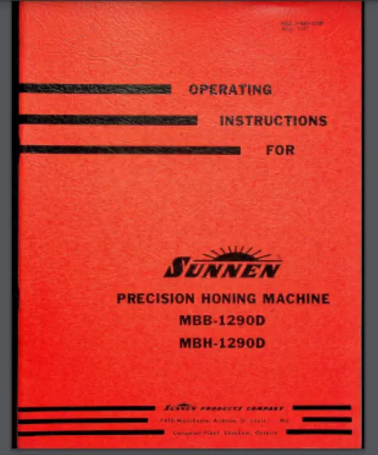 Sunnen MBB-1290D & MBH-1290D Precision Honing Machine Owner Manual 1957 31 pages