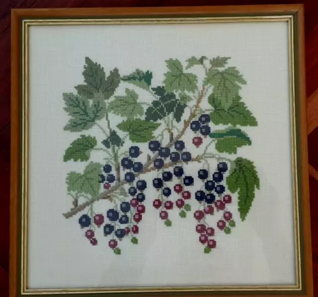 Framed & Glazed Cross Stitch of Leaves & Berries