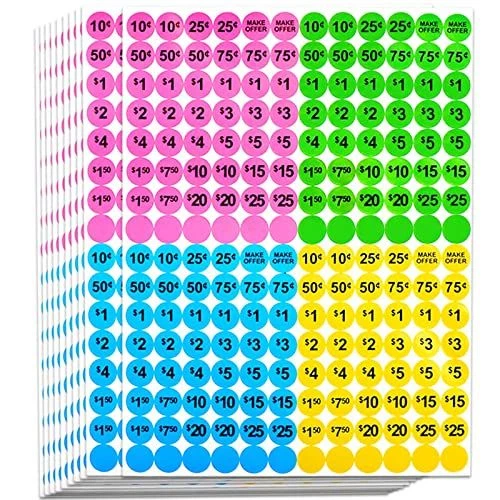 Dreecy 1920 PCS Yard Sale Price 0.75 inch, Neon Colored (1920 Counts)