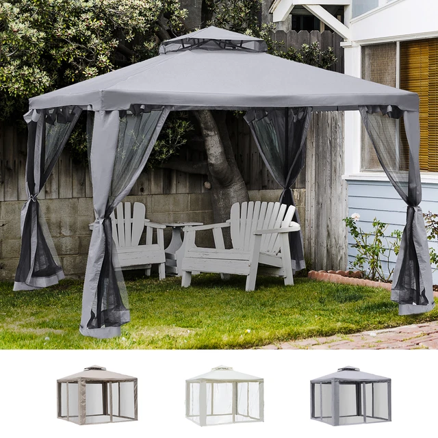 Outsunny Gartenpavillon Pavillon Gartenzelt mit 4 Seitenwänden 3 x 3 m